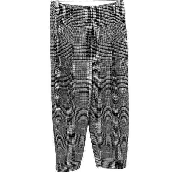 J Crew High Rise Tapered Pleated Plaid Wool Blend Pants Size 00 Houndstooth - Picture 1 of 12